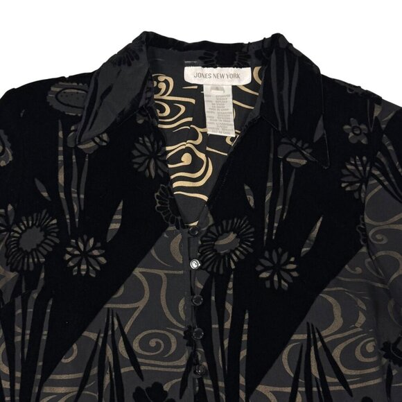 VTG Jones New York Burnout Velvet Blouse Top Sz.S Black Whimsigoth Gothic Witch - Picture 10 of 12